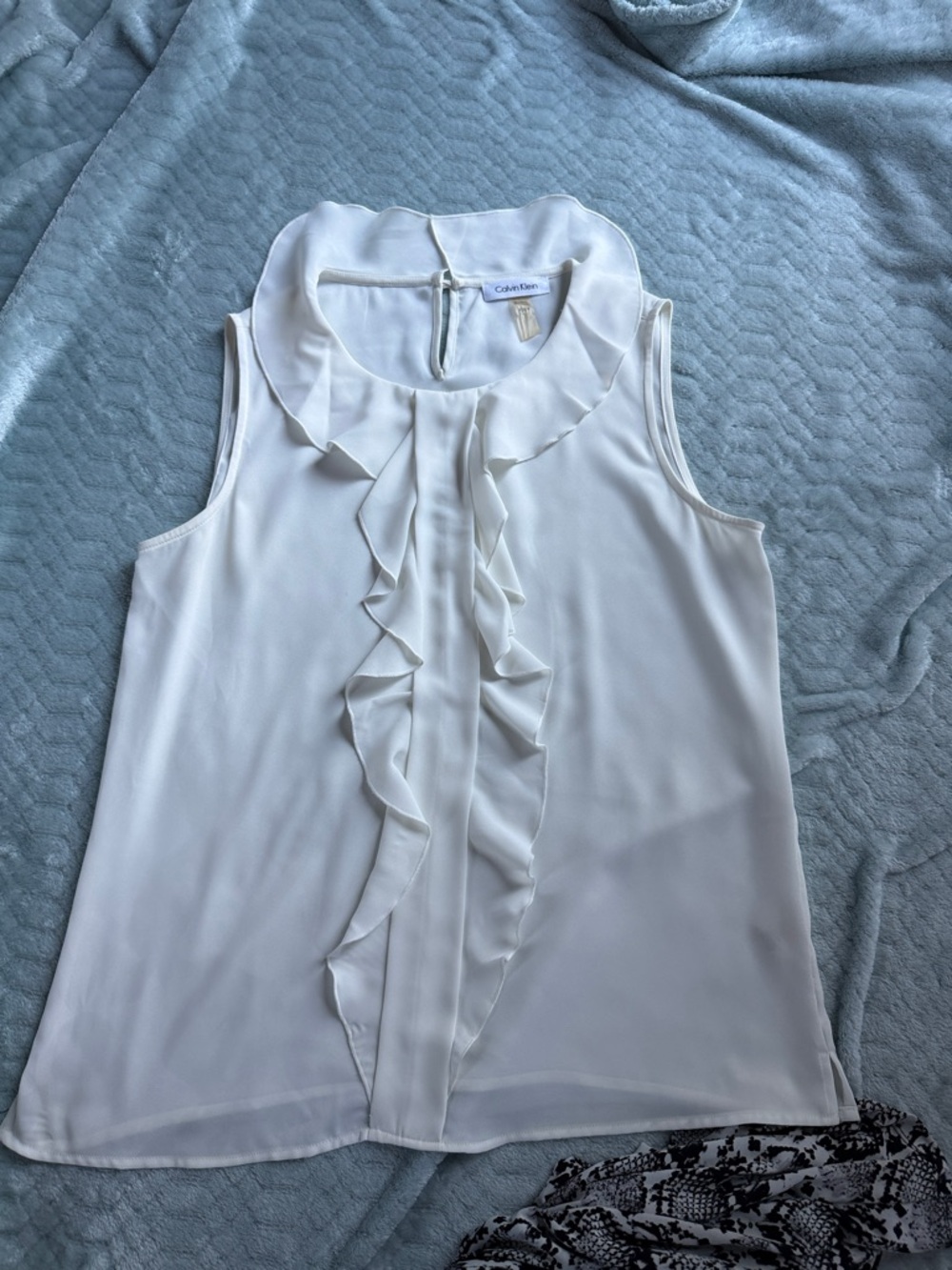 Calvin Klein White Ruffle Front Sleeveless Camisole